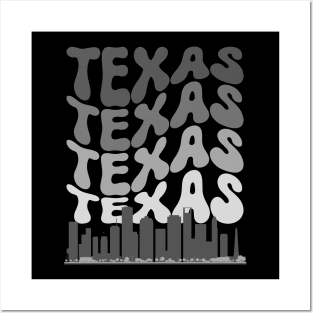 Retro Houston Texas Skyline Gray Color Fade Posters and Art